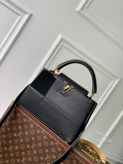 LV M48865 黑拼图款 Capucines 中号蜥蜴纹手袋 59269 黑色