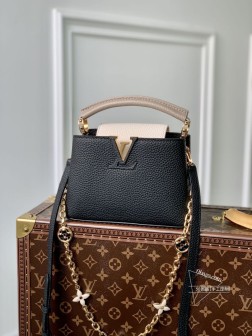 LV 【独家实拍 M20708黑迷你】Capucines 迷你手袋金属 Monogram花卉