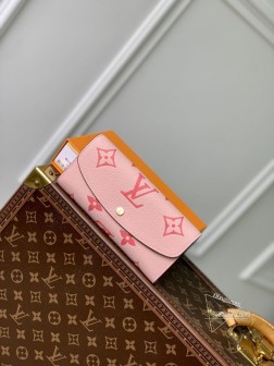 LV M60699 粉色长款三折多卡位钱包 Monogram头层牛皮