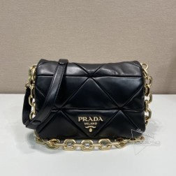 Prada 1BD328 System 软羊革单肩包 链条提手 三角形图案 代购