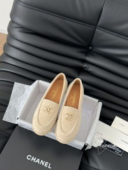 Chanel 24K秋冬新款乐福鞋新款双C经典 上脚很舒服诶美拉德棕色还是很适合秋冬的~鞋面麂皮牛皮 1200