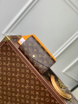 LV M60531 金扣粉色信封钱夹 Monogram 帆布 19x10cm 顶级复刻