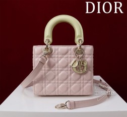 迪奥 Lady戴妃四格 珐琅扣拼色羊皮 内里：羊绒+皮Size 20168cm