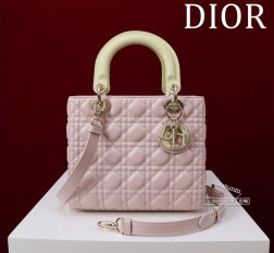 迪奥 Lady戴妃五格 珐琅扣拼色羊皮 内里：羊绒+皮Size 242011cm