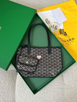 GOYARD黑色粉爱心迷你双面Tote购物袋 经典限量款