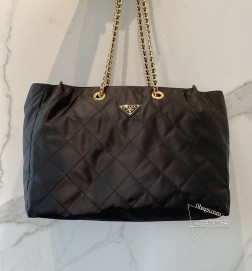 Prada普拉达 1BD629 特大号 Vintage链条菱格包 纯手工尼龙 价格