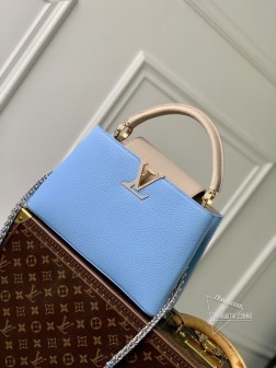 LV M21689 Capucines中号手袋 蓝色全粒面/漆光/丝滑牛皮+蛇皮