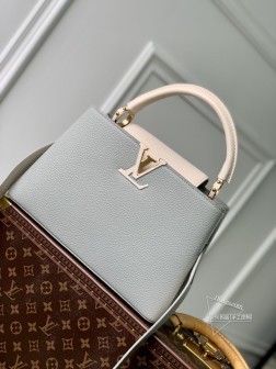 LV M21296 Capucines MM手袋 浅灰拼 小牛皮 金属饰件