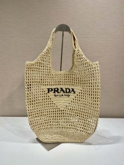 Prada 1BG424 酒椰纤维托特包 - 柔和解构式设计 一比一