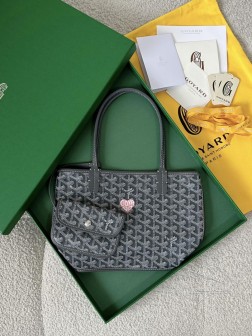 GOYARD狗牙迷你双面Tote购物袋 灰色爱心 彩绘 限定版