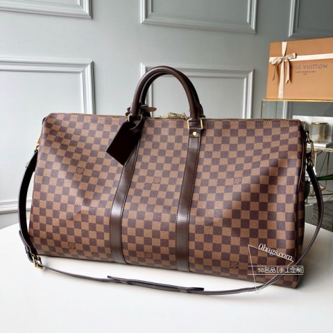 LV KEEPALL 455055 旅行袋（肩带版）41414 咖啡 55公分 顶级A货
