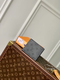 LV M80906 灰花 MULTIPLE 钱夹 黑灰色 Monogram Eclipse 帆布