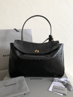 Balenciaga Rodeo 鳄鱼纹大号黑金包 纯皮材质