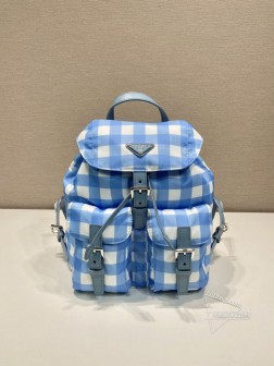 Prada普拉达 1BZ677 格子纹背包 黑格子 进口降落伞布料+十字纹牛皮 高仿