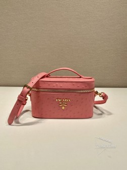 Prada 1BH202 鸵鸟纹盒子包 - 进口牛皮，金属徽标 高仿