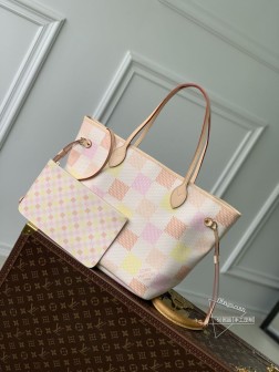 LV N40668 Neverfull 中号手袋 Damier Giant 帆布 粉彩色调