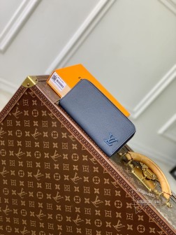 LV M80334 Aerogram Zippy Wallet Horizontal 黑色金属 皮革