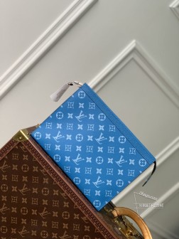 LV M83099 蓝花 Pochette Voy 顶级复刻,Monogram Eclipse帆布