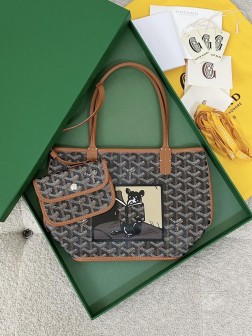GOYARD mini tote 彩绘法斗 黑棕色 购物包 皮革