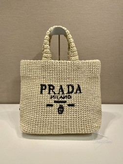 Prada普拉达 1BG408 纤维托特包 进口拉菲草手工编织 图片