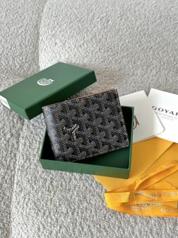 GOYARD狗牙对折短夹 黑棕 真牛皮 8格卡位 整钞位