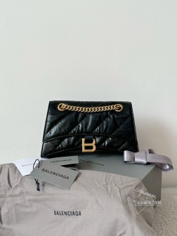 Balenciaga 681201 D8A3X Crush 小号黑金链条包 油蜡爆裂皮