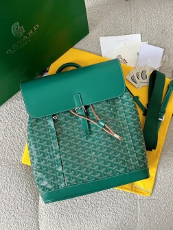 GOYARD alpin mm 男士 翻盖双肩包 绿色 全皮拼老花