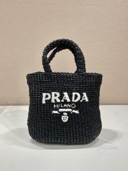Prada普拉达 1BG422小号纤维托特包 进口拉菲草 重手工编织 价格