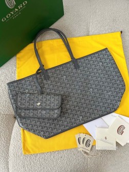 GOYARD灰色中号双面牛皮托特购物袋，经典升级设计
