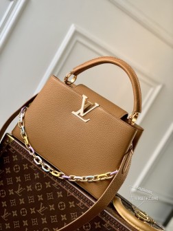 LV M21798 Capucines中号手袋 棕色金扣 拆卸链条 Tauri高仿