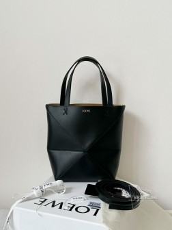 LOEWE 迷你折叠购物袋 Puzzle Fold Tote 黑色 公式材质