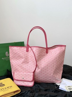 GOYARD 中古 大号 粉色拼深粉边托特包 罕见停产款