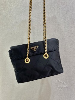 Prada 1BD620 中古翻盖款 25cm 链条菱格流浪包 尼龙 尺寸
