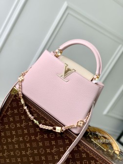 LV M23950 Capucines 中号手袋 粉色 Lovelock 编织链 条链环手绘珐琅