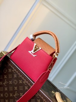 LV M81409 Capucines Mini 手袋 玫红 Taurillon 皮革 裸鸵鸟皮革