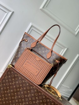 LV M12061 Neverfull Inside Out 中号手袋 Monogram帆布粒面皮革