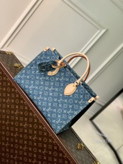 LV M46871 Onthego 中号手袋 蓝色 牛仔布 丹宁四方包