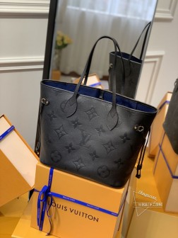 LV M45685 全皮压花 Neverfull中号购物袋，复古内衬