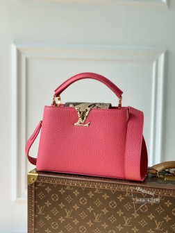 LV N81209 Capucines BB 手袋 玫红色 Taurillon 皮革 蟒蛇皮革翻盖