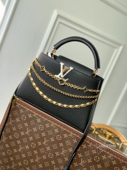 LV M12345 Capucines 中号手袋 - Taurillon 牛皮革，黑色