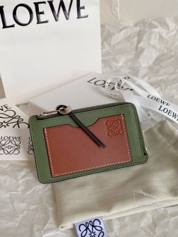 LOEWE 牛油果拼色卡包零钱包 1卡位正面 4卡位背面 拉链零钱位