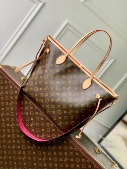 LV M12257 玫红永不满手提袋 Monogram帆布 经典款