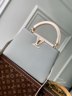 LV 【独家实拍 型号M21296浅灰拼 小号】 Capucines BB手袋 法国进口小牛皮Monogram Flower图案