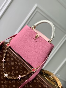 LV M22375 Capucines 小号手袋 粉色 牛皮金属Monogram花卉