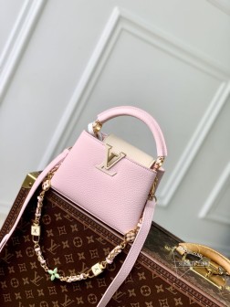 LV M23950 Capucines 迷你手袋 粉色 Lovelock 编织链条 珐琅