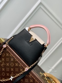 LV M22375 黑色 Capucines 迷你手袋,金属 Monogram 链条设计