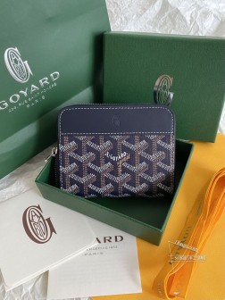 GOYARD Zipper Coin Purse Card Holder 深蓝色 狗牙材质 抗造小皮具