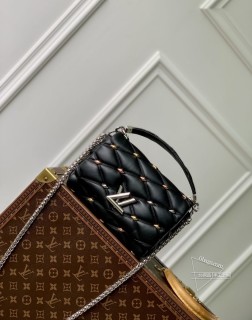LV M24151 黑色 GO 14 中号手袋 绗缝羊皮革 Malletage 图案
