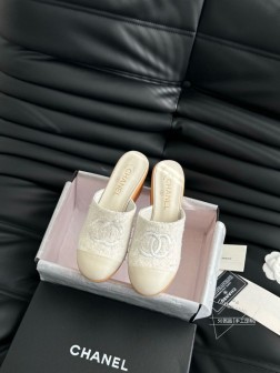 Chanel 25C新款坡跟半拖系列一脚蹬系列 鞋面牛皮 内里羊皮 原版大底Size35-39 40 475