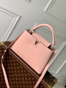 LV M93483 鸵鸟纹粉 Capucines 中号手袋 小牛皮